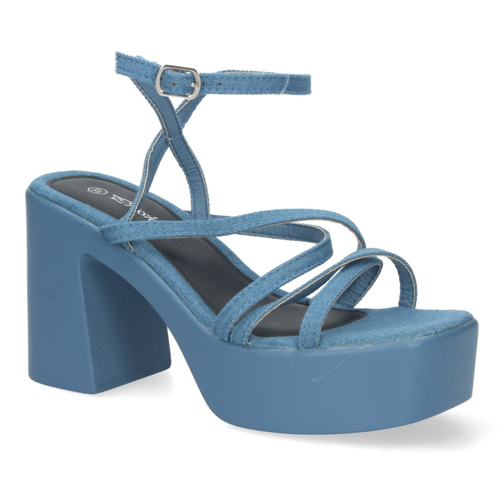 Vimice Sandalia de plataforma con tiras entrelazadas para mujer en azul jeans