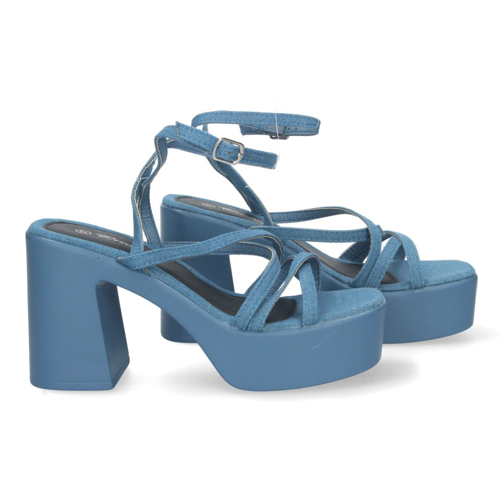 Vimice Sandalia de plataforma con tiras entrelazadas para mujer en azul jeans