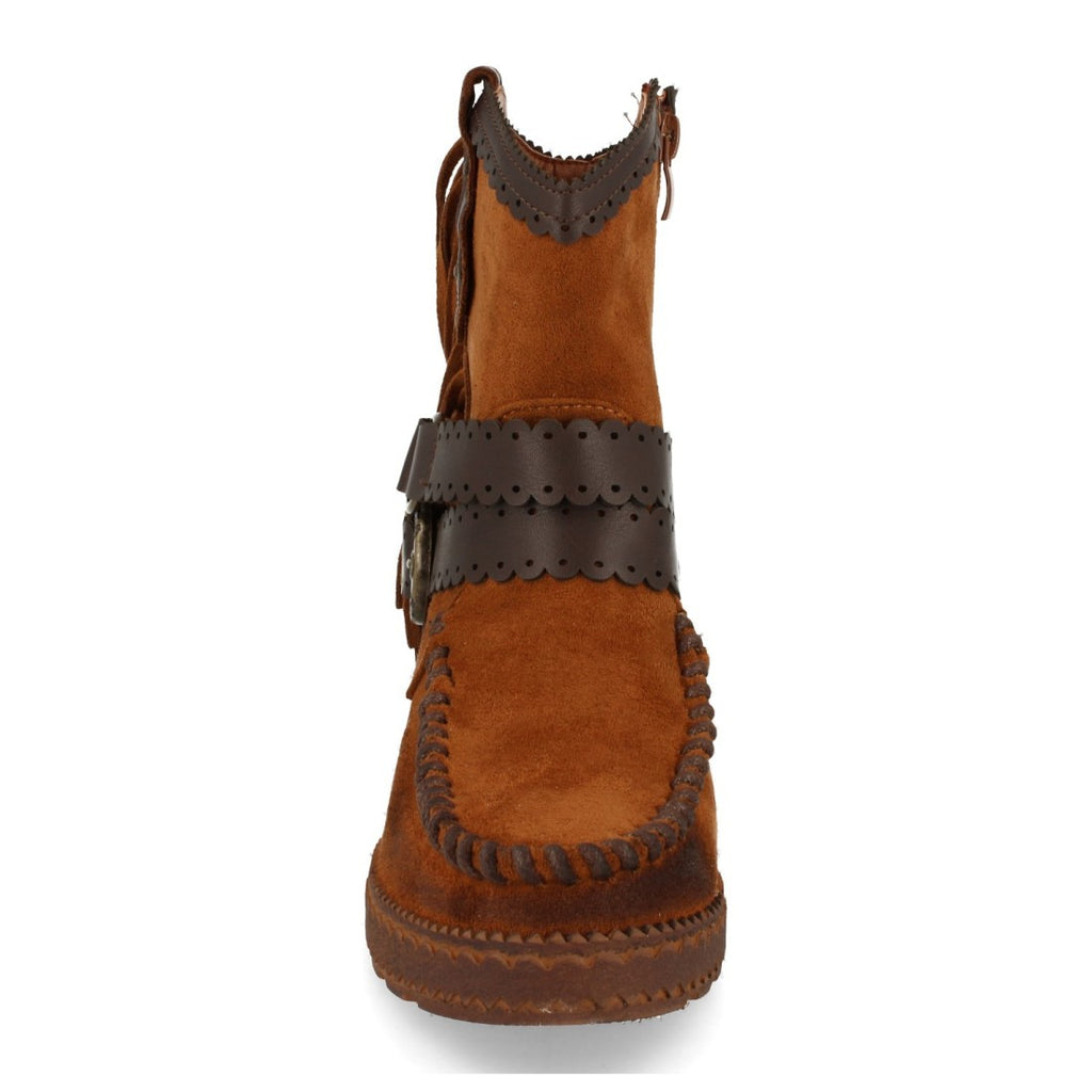 Vimice Botín estilo indio de mujer en camel – flecos, correas y cuña