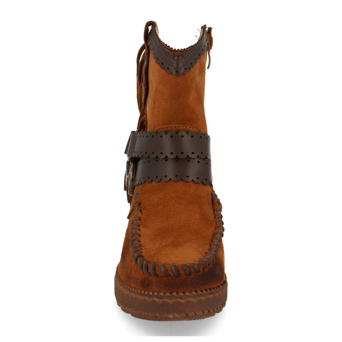 Vimice Botín estilo indio de mujer en camel – flecos, correas y cuña