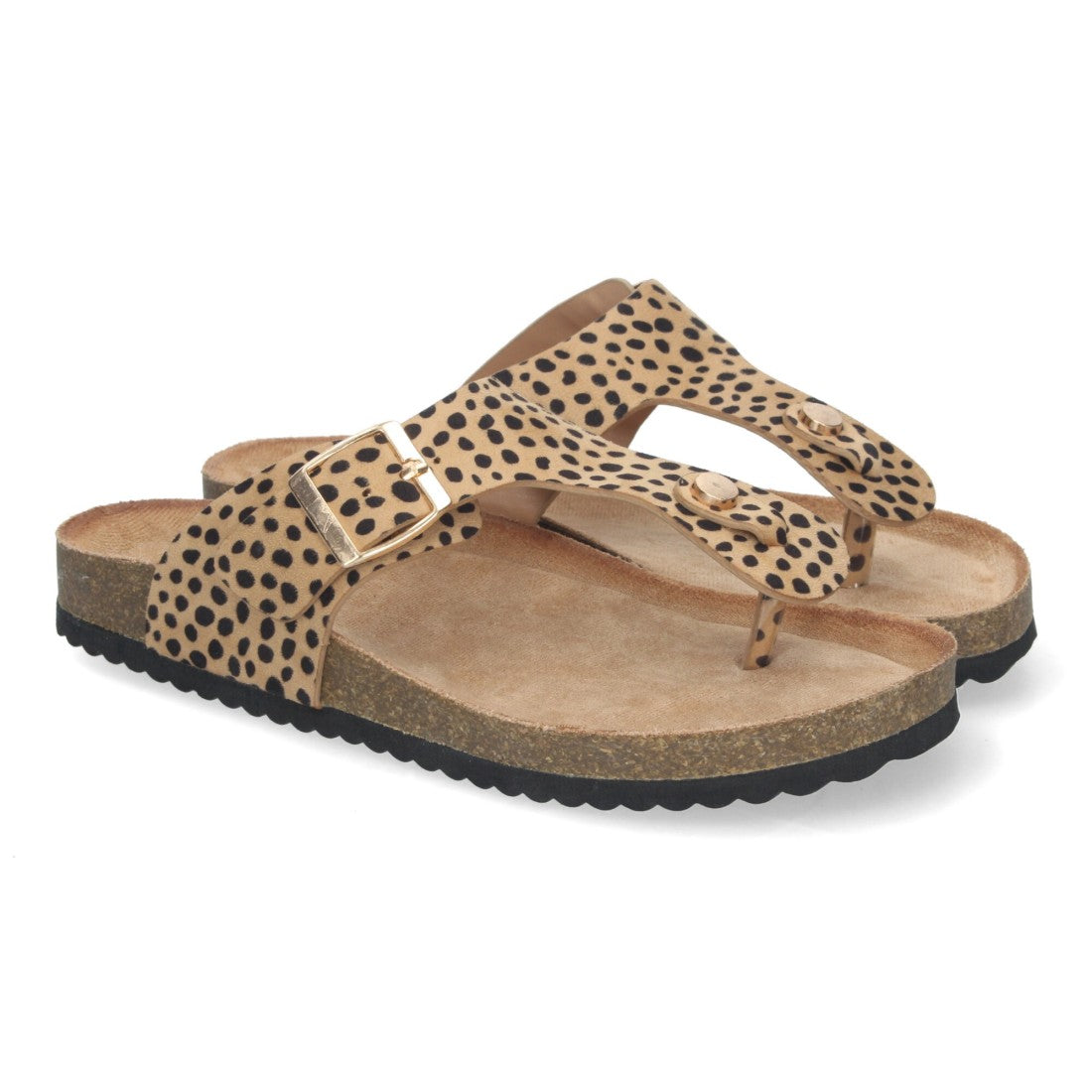 Vimice Sandalia plana bio de mujer leopardo – estilo esclava con hebilla