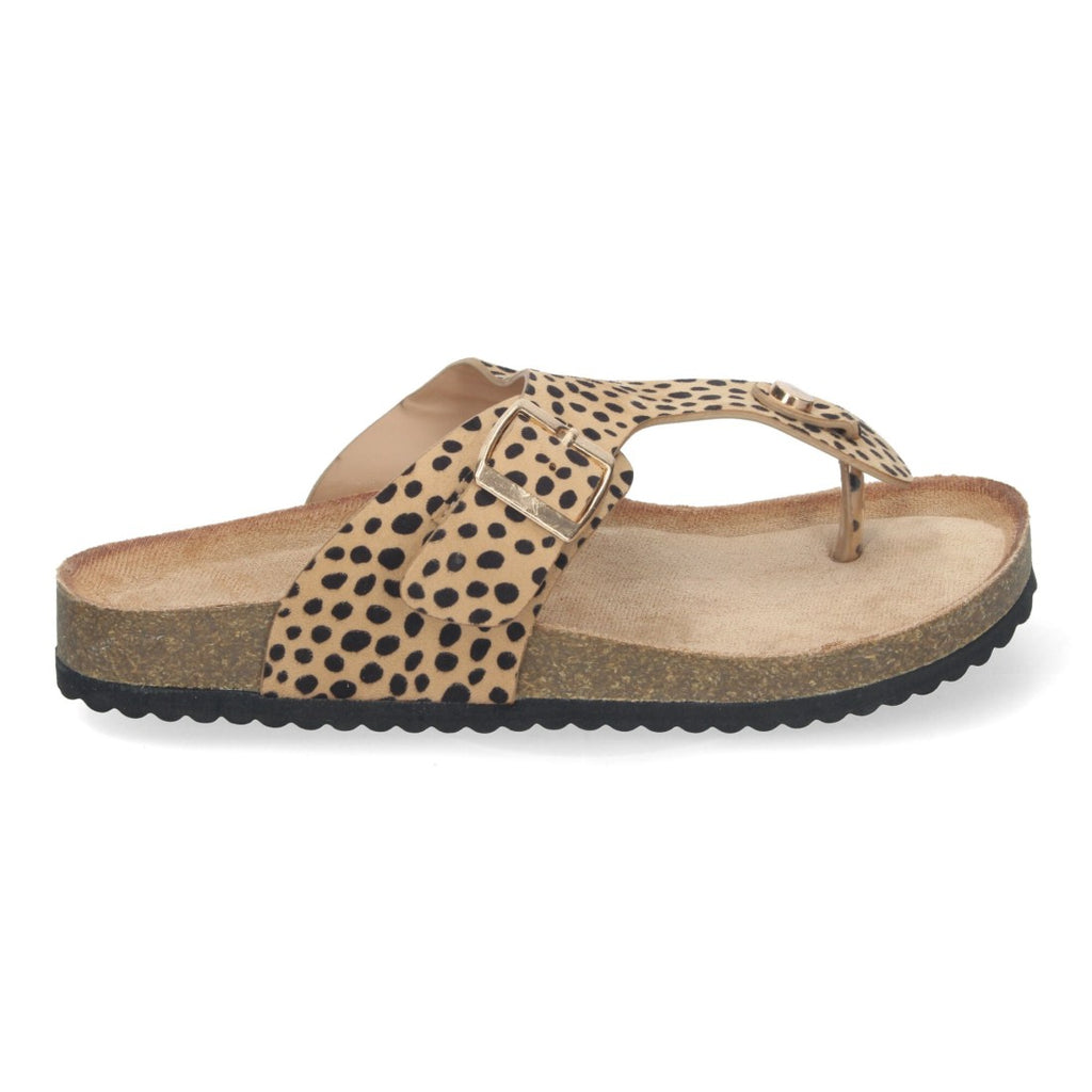 Vimice Sandalia plana bio de mujer leopardo – estilo esclava con hebilla