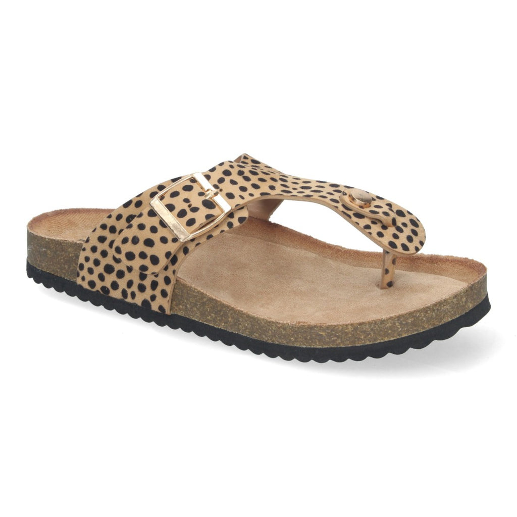 Vimice Sandalia plana bio de mujer leopardo – estilo esclava con hebilla