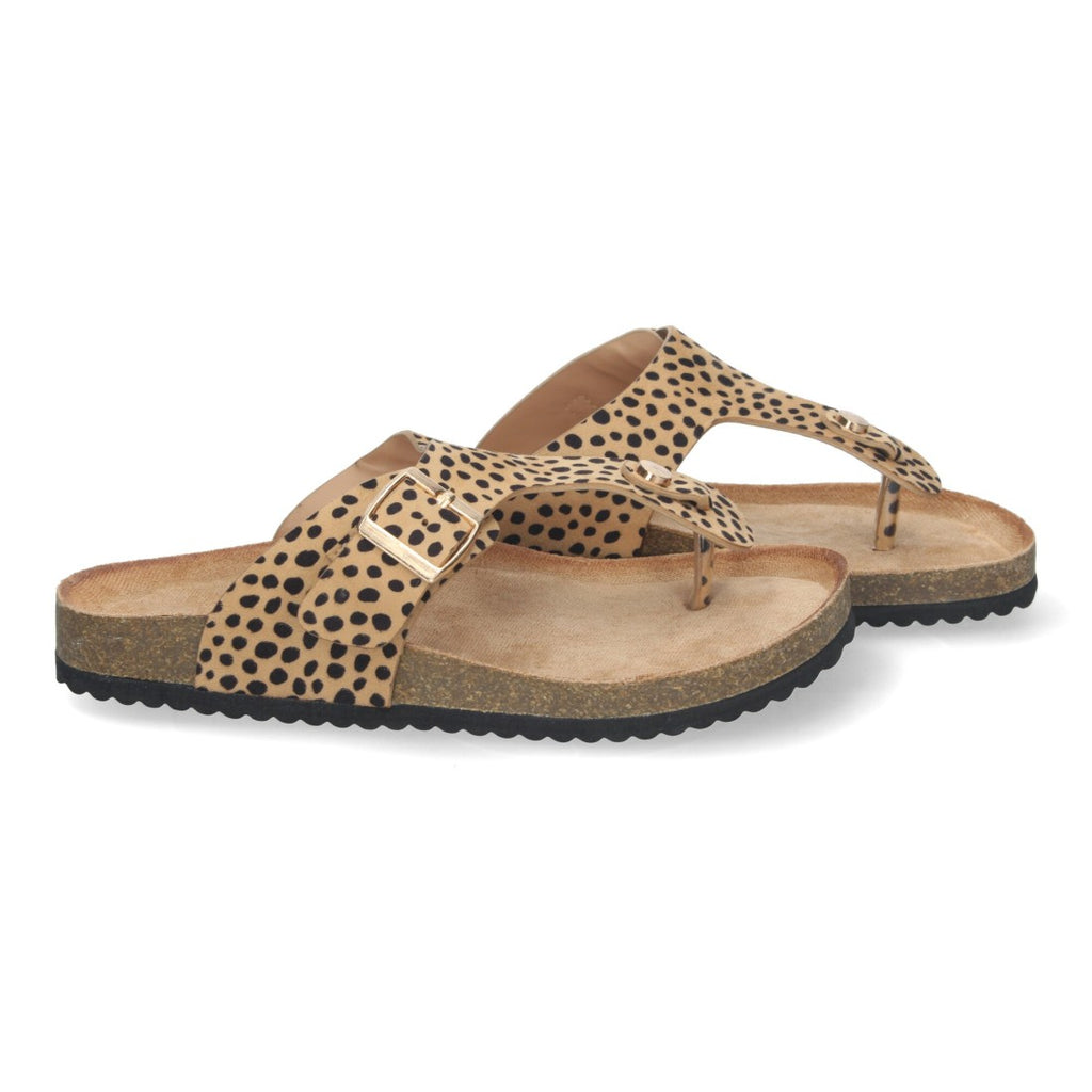 Vimice Sandalia plana bio de mujer leopardo – estilo esclava con hebilla