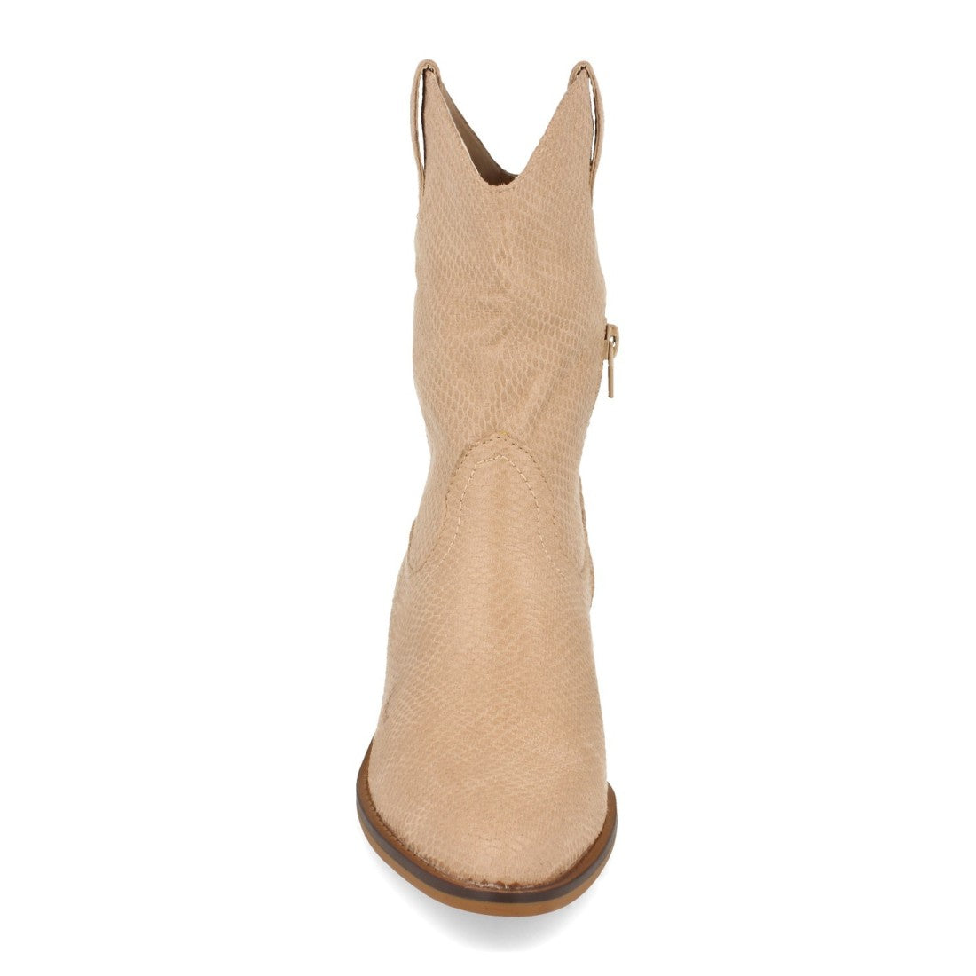 Vimice Botín de tacón de mujer en beige – print serpiente y cremallera