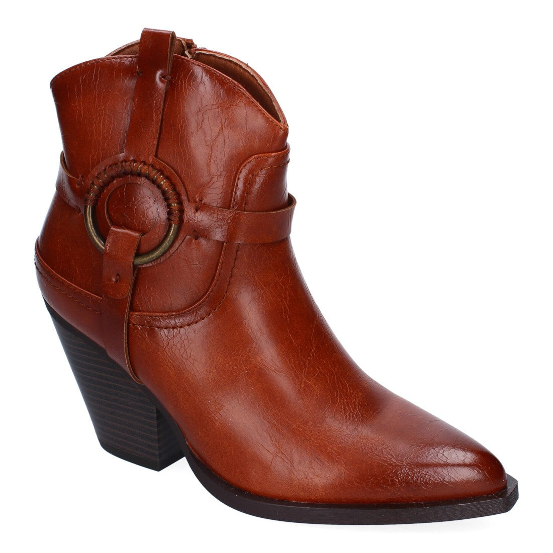 Vimice Botín cowboy de mujer en camel – adorno metálico y cremallera