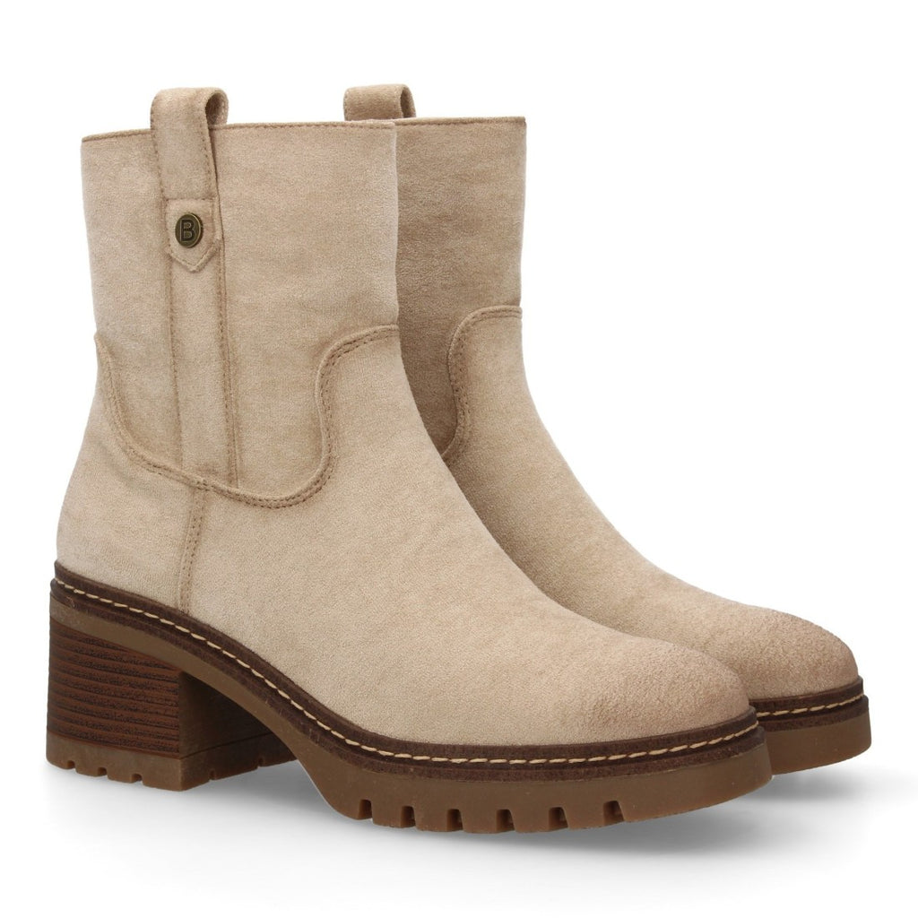 Vimice Botín moderno de mujer en beige – suela dentada y doble tirador