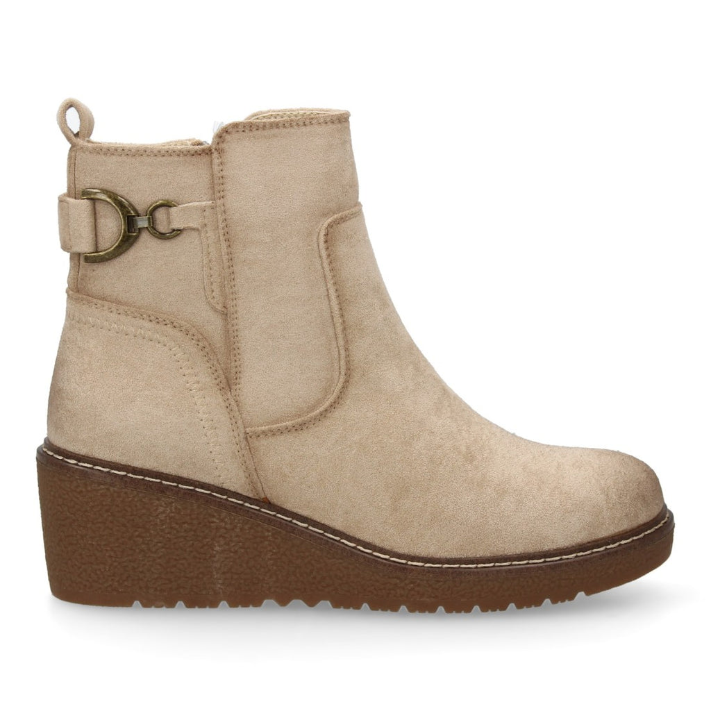 Vimice Botín de cuña de mujer en beige – adorno metálico lateral y cremallera