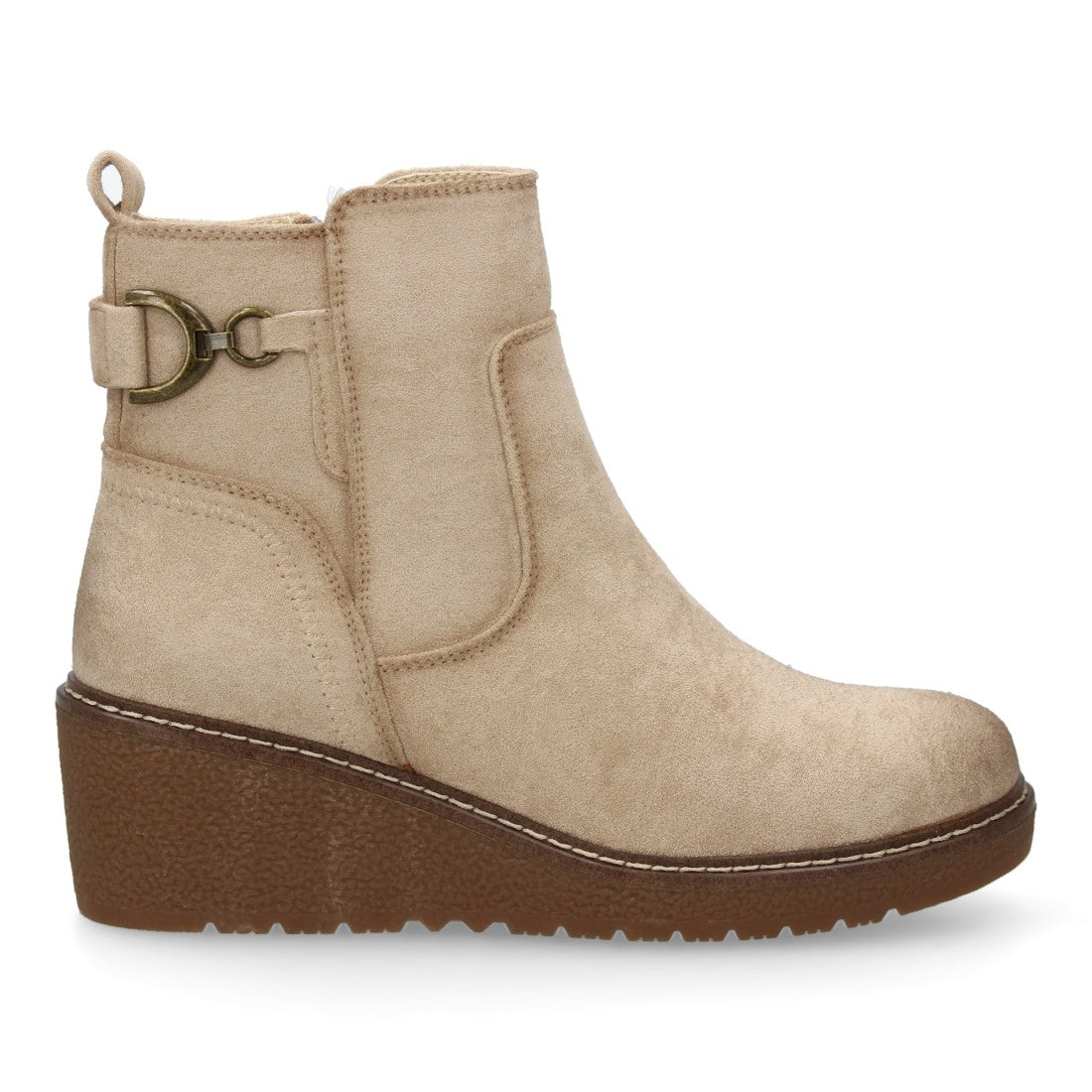 Vimice Botín de cuña de mujer en beige – adorno metálico lateral y cremallera
