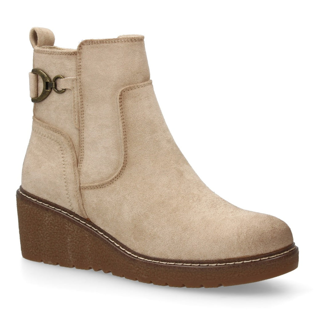 Vimice Botín de cuña de mujer en beige – adorno metálico lateral y cremallera