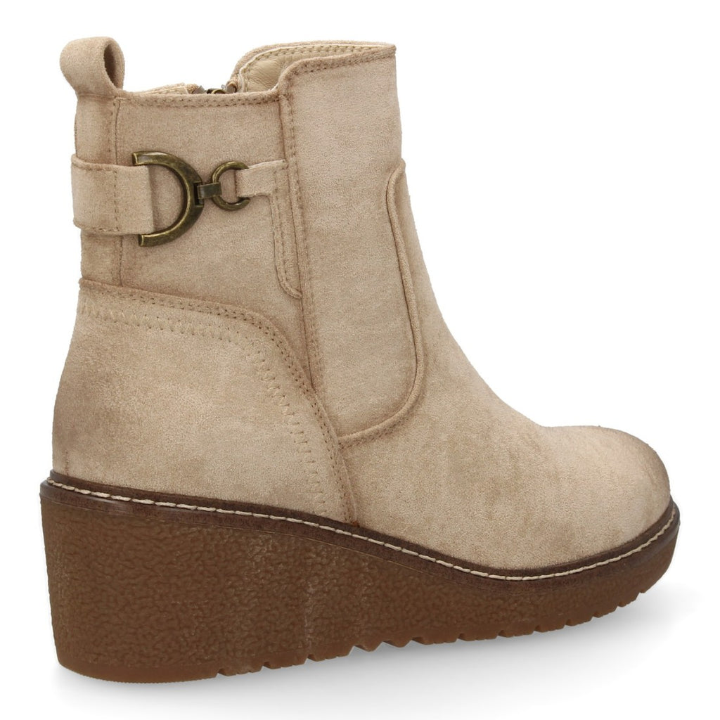 Vimice Botín de cuña de mujer en beige – adorno metálico lateral y cremallera