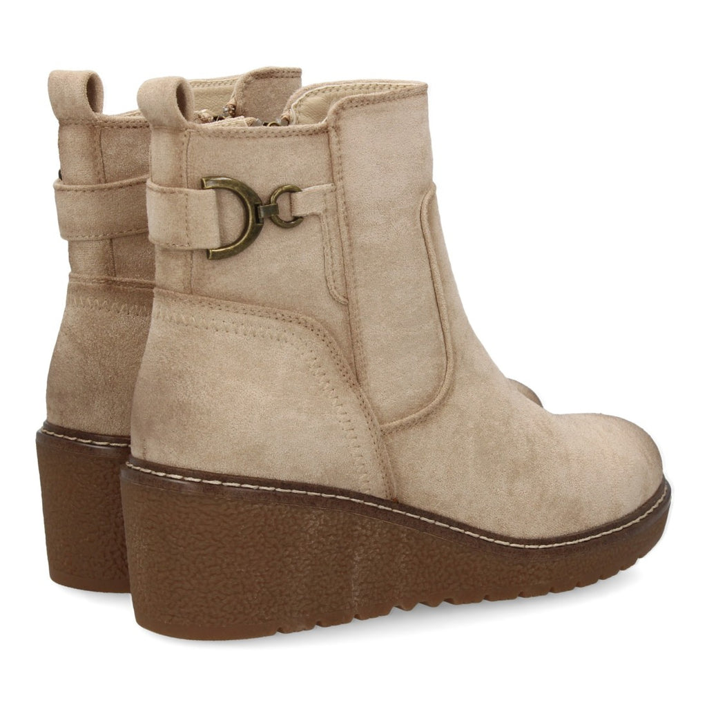 Vimice Botín de cuña de mujer en beige – adorno metálico lateral y cremallera
