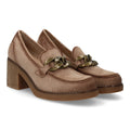Vimice Pump de mujer en beige – aterciopelado con tacón ancho y cadena dorada