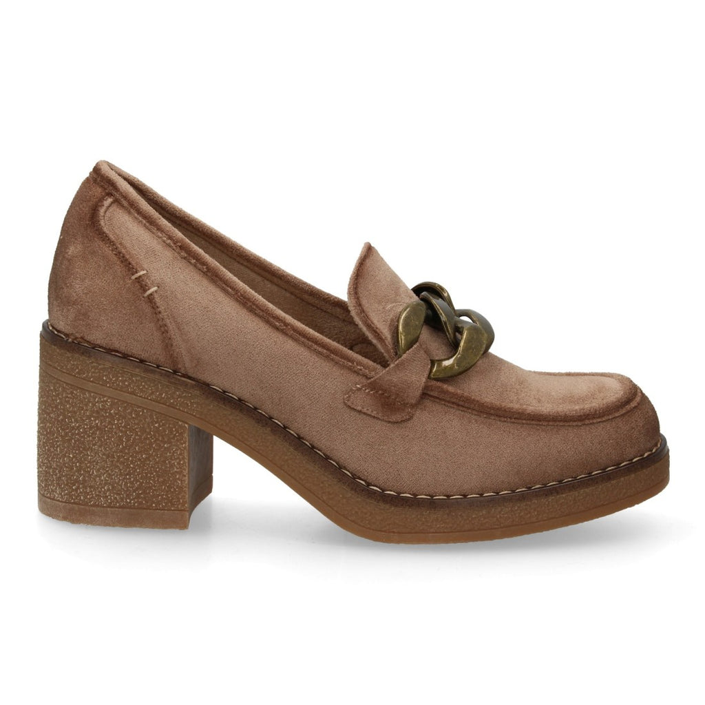 Vimice Pump de mujer en beige – aterciopelado con tacón ancho y cadena dorada