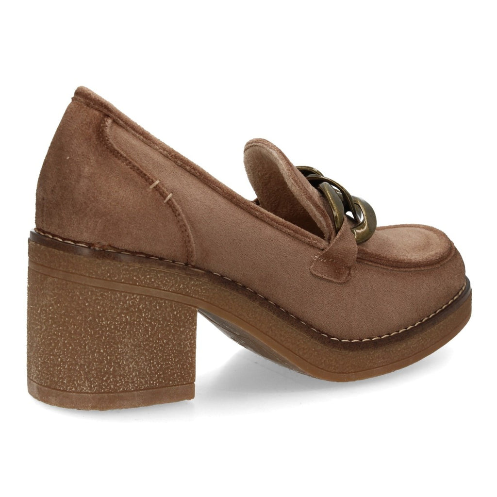 Vimice Pump de mujer en beige – aterciopelado con tacón ancho y cadena dorada