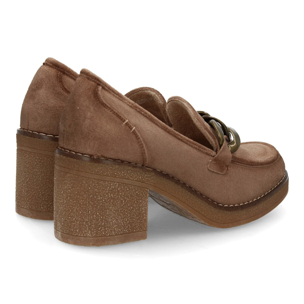Vimice Pump de mujer en beige – aterciopelado con tacón ancho y cadena dorada