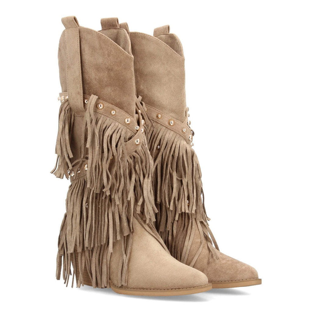 Bota de estilo western con caña alta-Kaki
