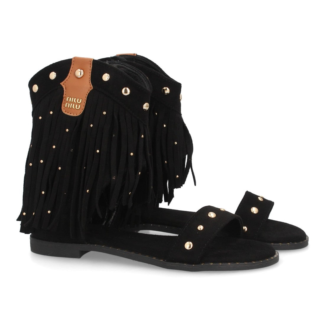 Sandalias planas boho western-616-Negro