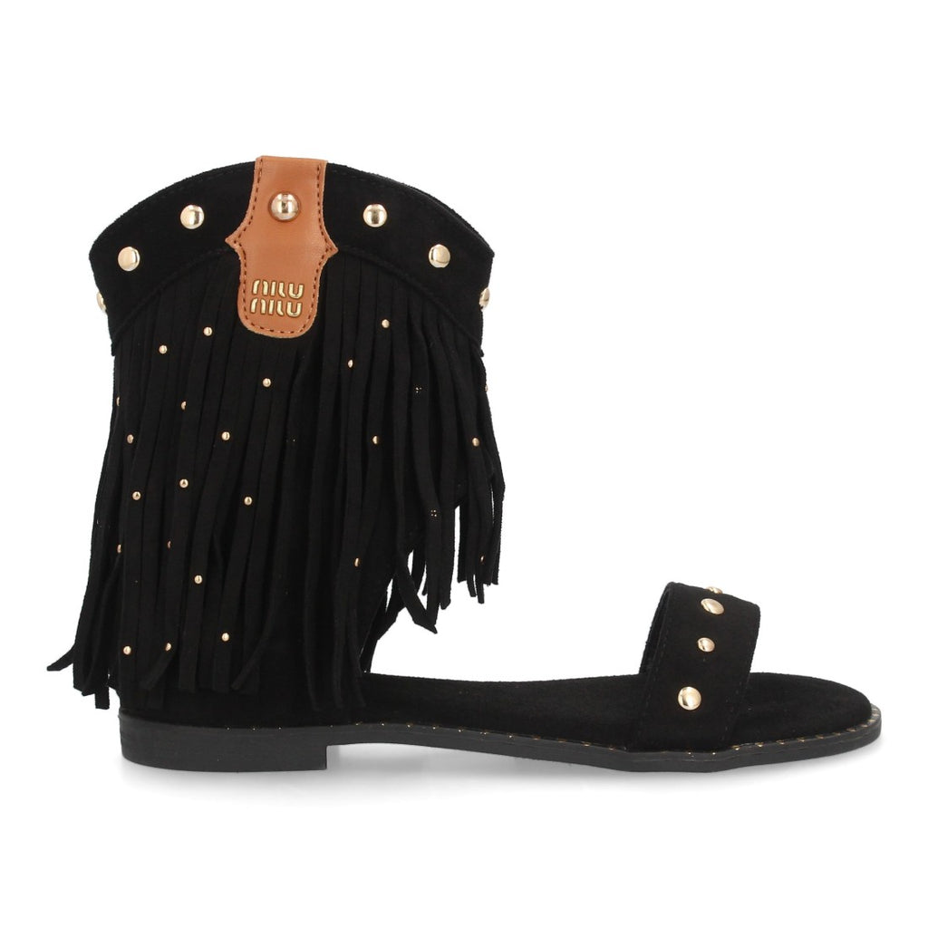 Sandalias planas boho western-616-Negro