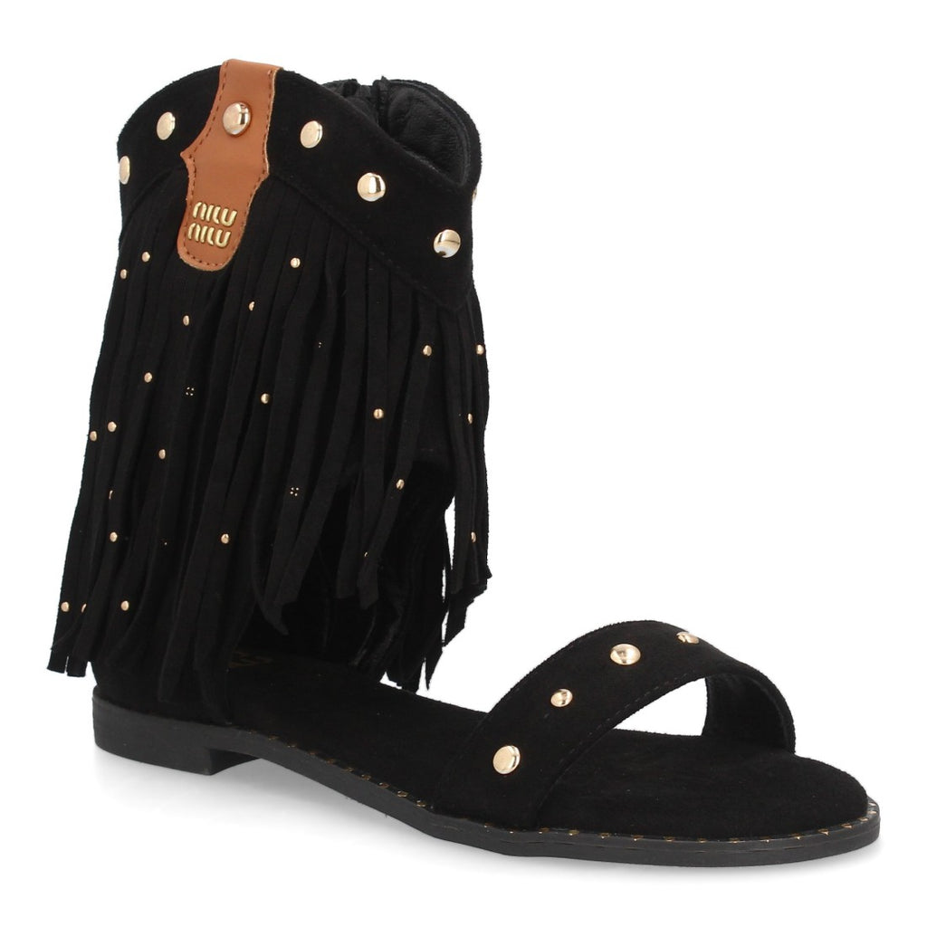 Sandalias planas boho western-616-Negro