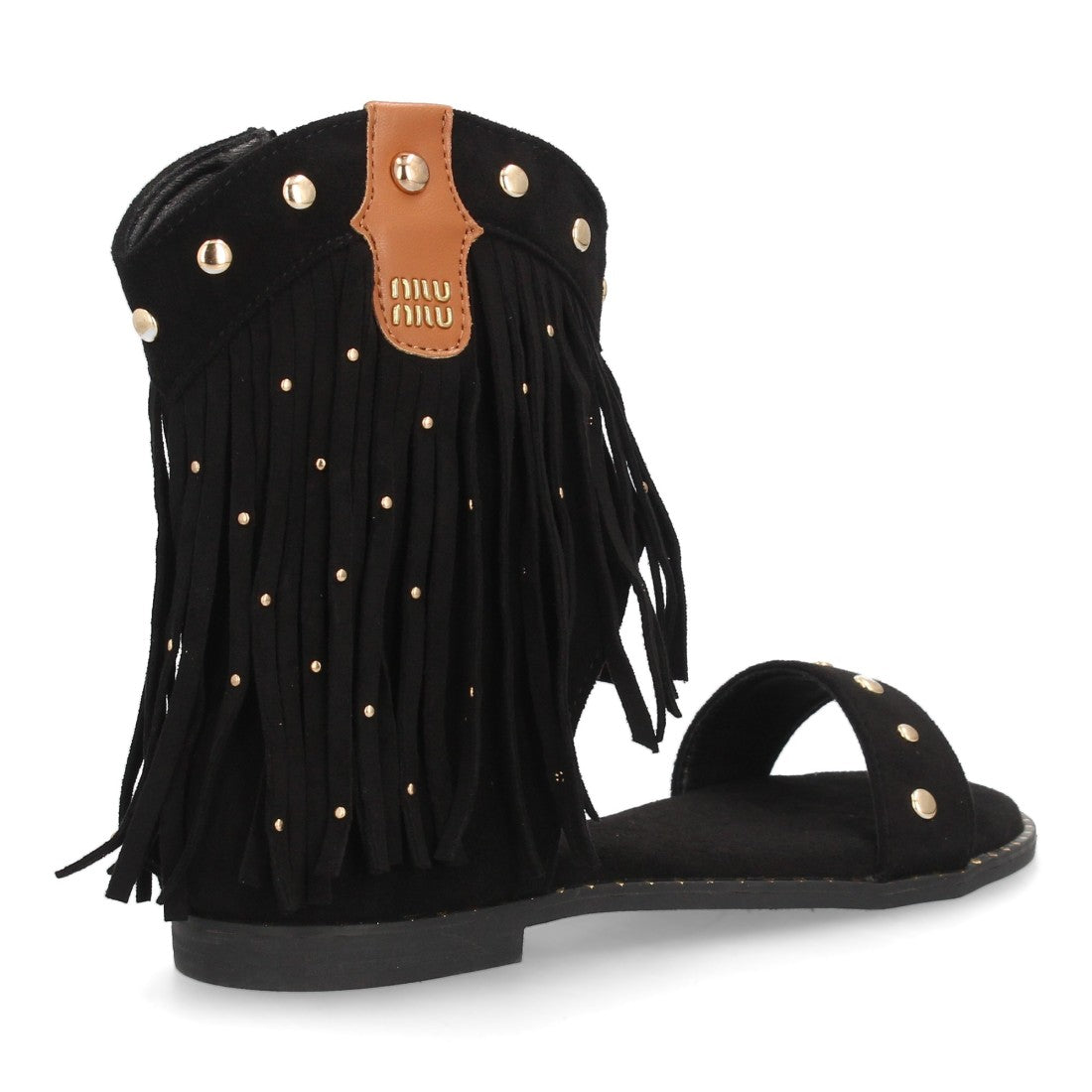 Sandalias planas boho western-616-Negro