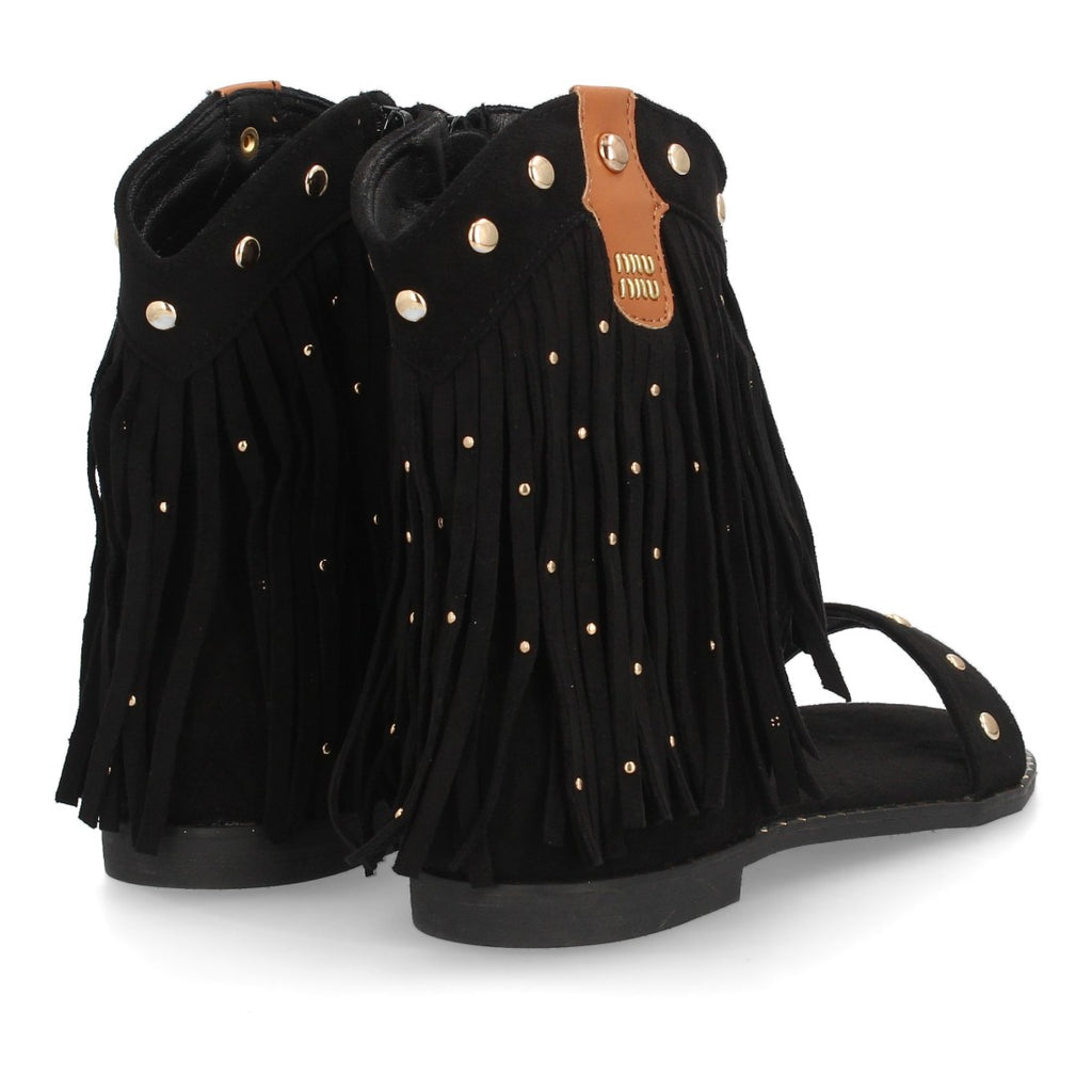 Sandalias planas boho western-616-Negro
