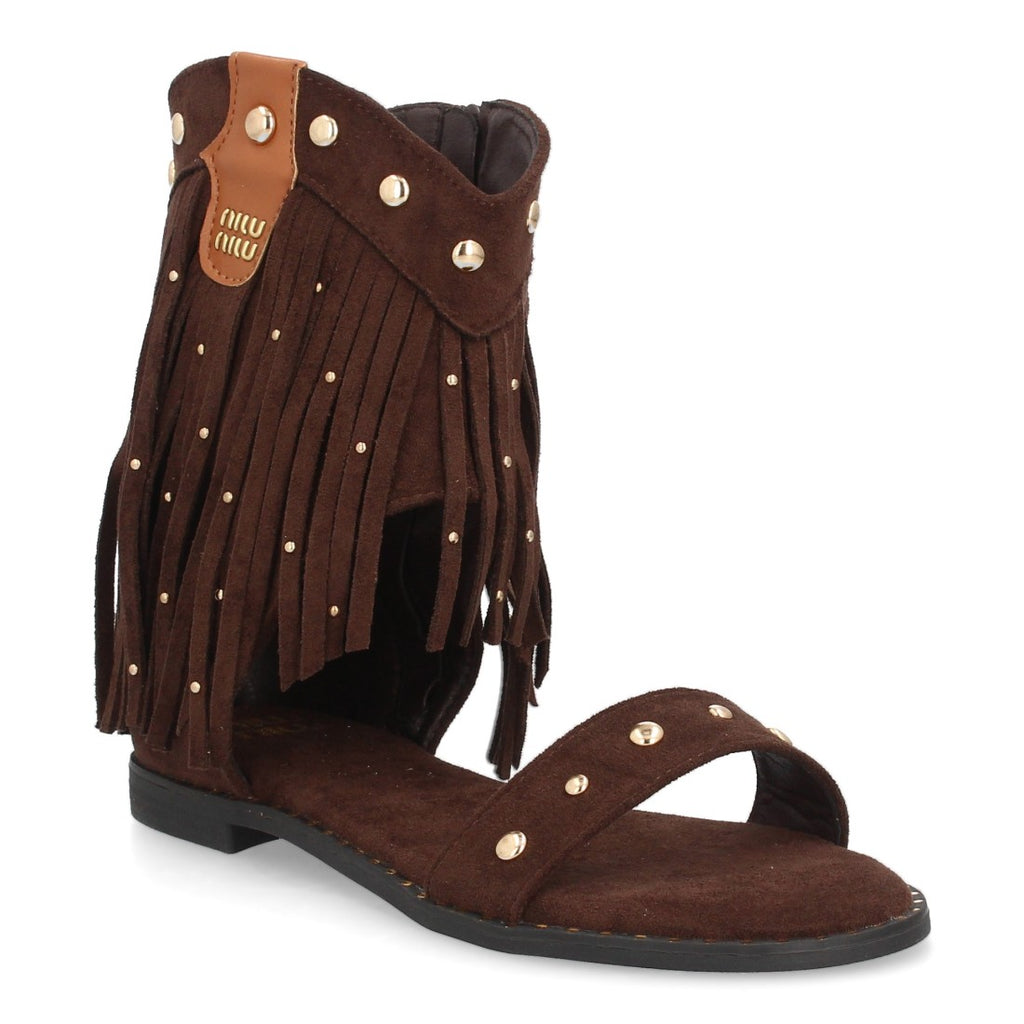 Sandalias planas boho western-616-Marron
