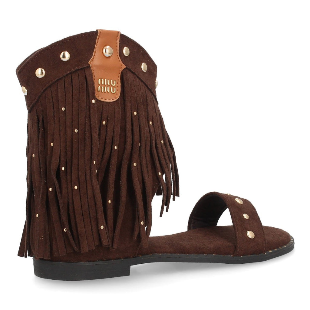 Sandalias planas boho western-616-Marron
