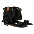 Vimice Sandalia boho de mujer en negro – flecos y detalles metálicos