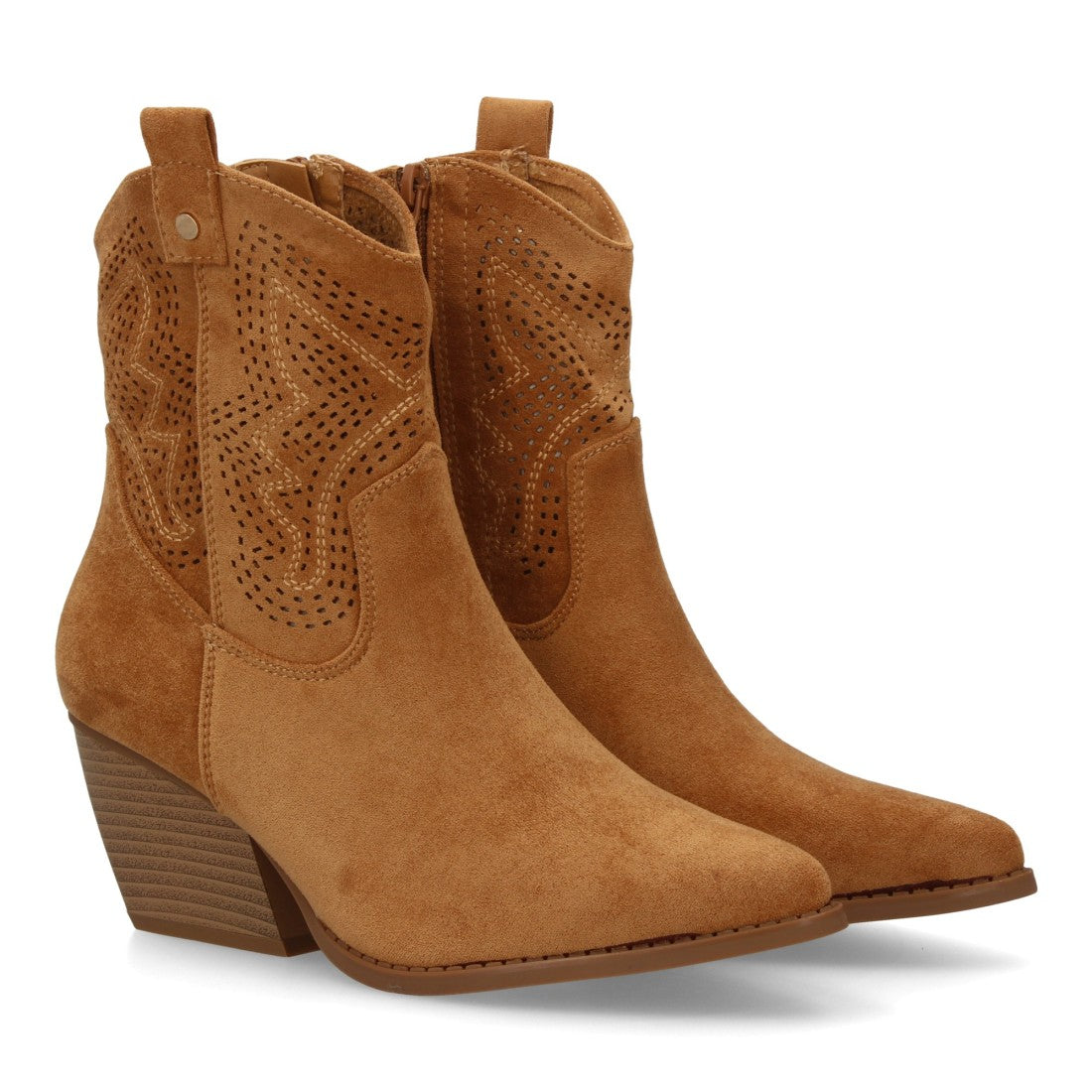 Vimice Botín cowboy de mujer en camel – tacón ancho y cremallera