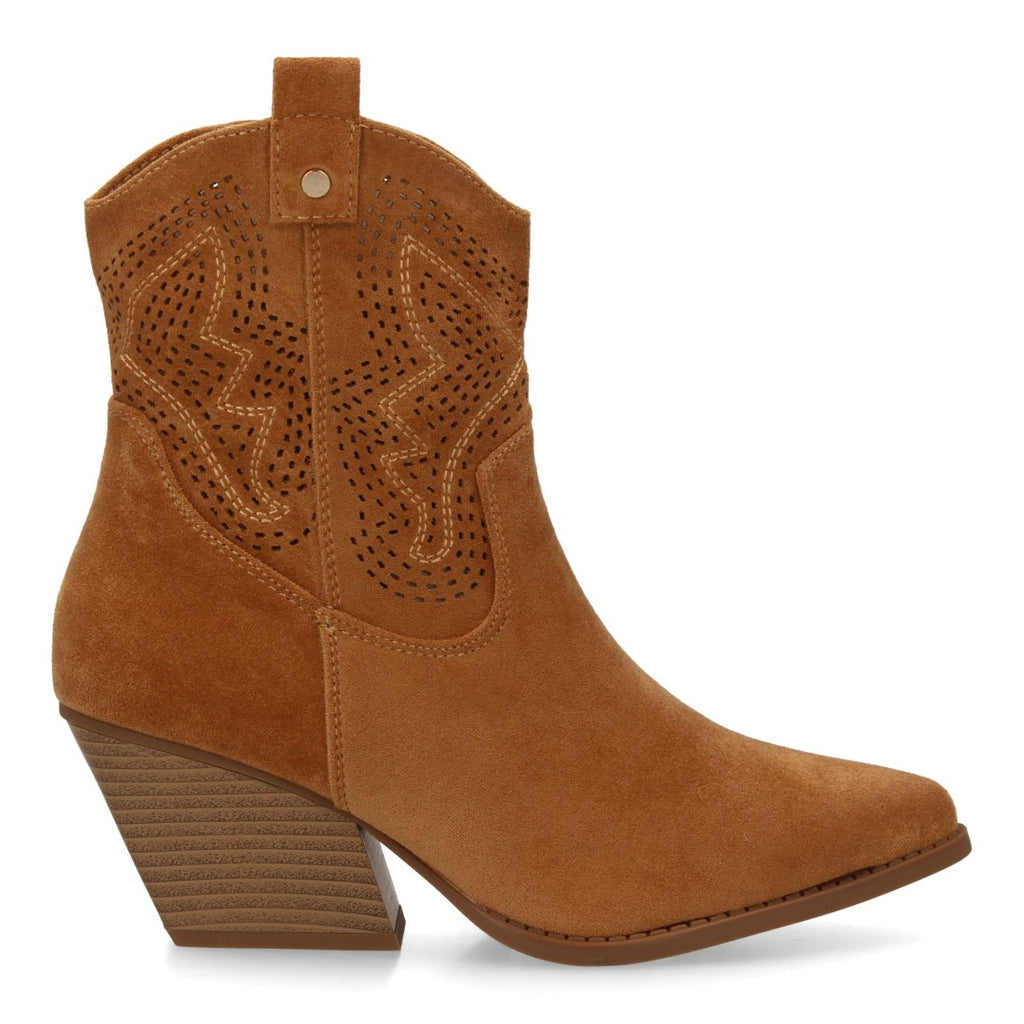 Vimice Botín cowboy de mujer en camel – tacón ancho y cremallera