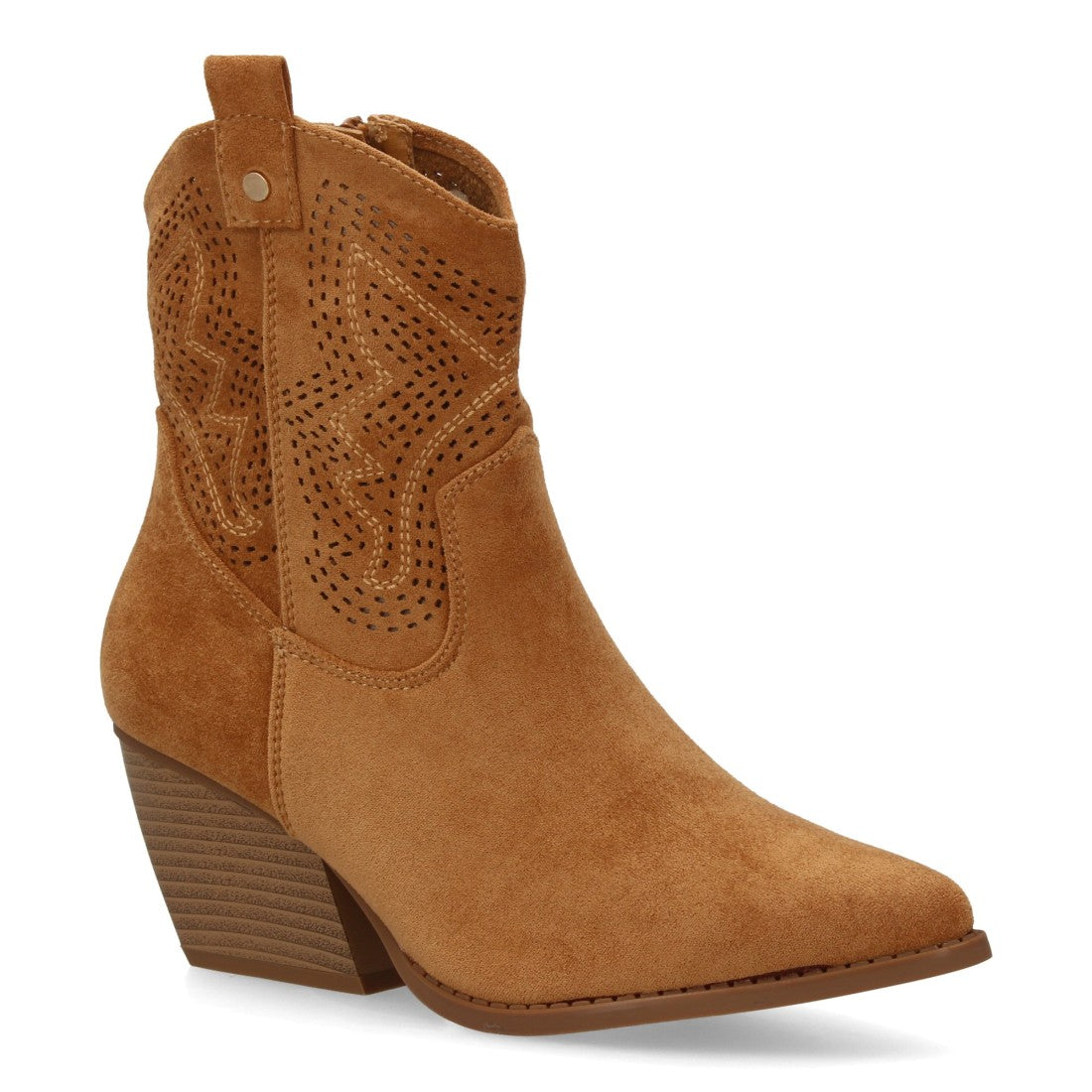Vimice Botín cowboy de mujer en camel – tacón ancho y cremallera