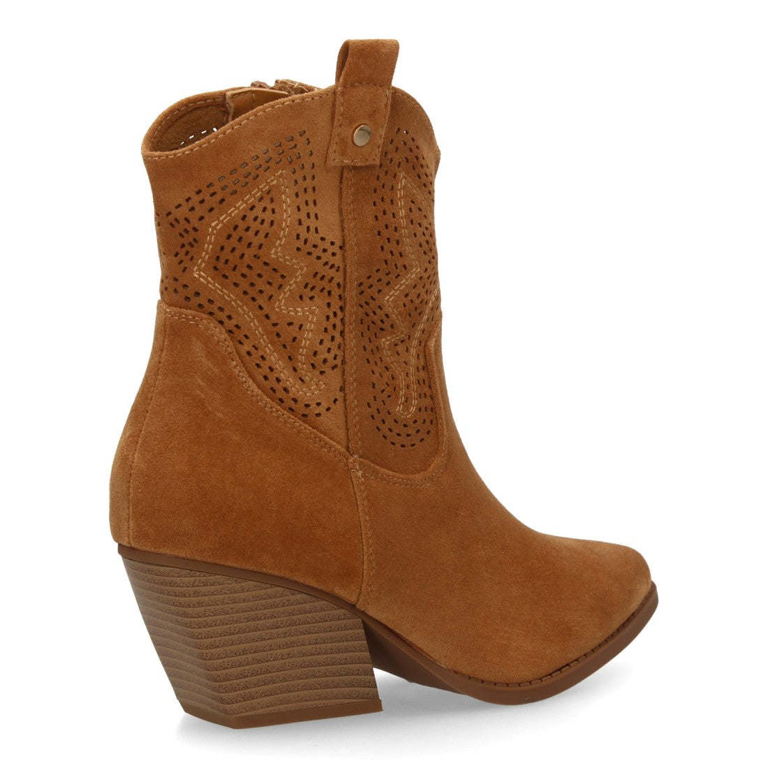 Vimice Botín cowboy de mujer en camel – tacón ancho y cremallera