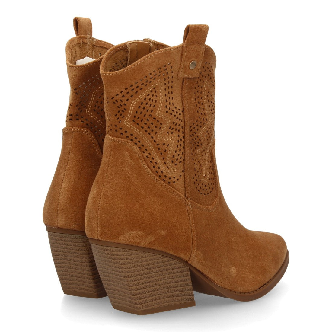 Vimice Botín cowboy de mujer en camel – tacón ancho y cremallera