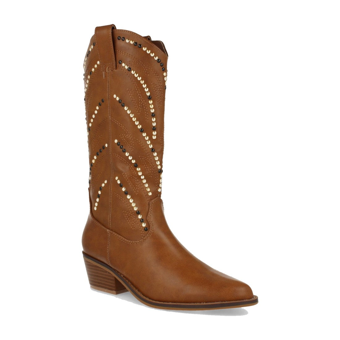 Vimice Bota de mujer en camel – tacón cubano con tachuelas en la caña