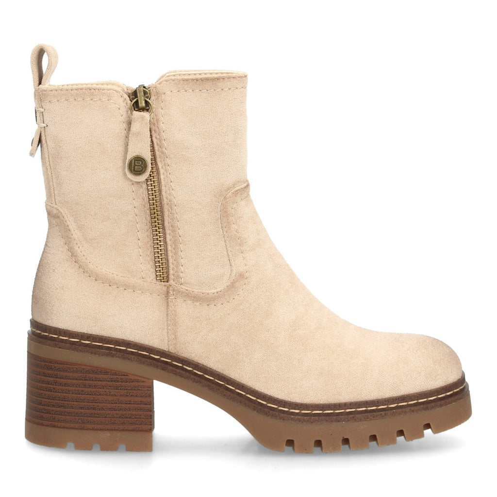 Vimice Botín de tacón ancho de mujer en beige – cremallera y suela dentada