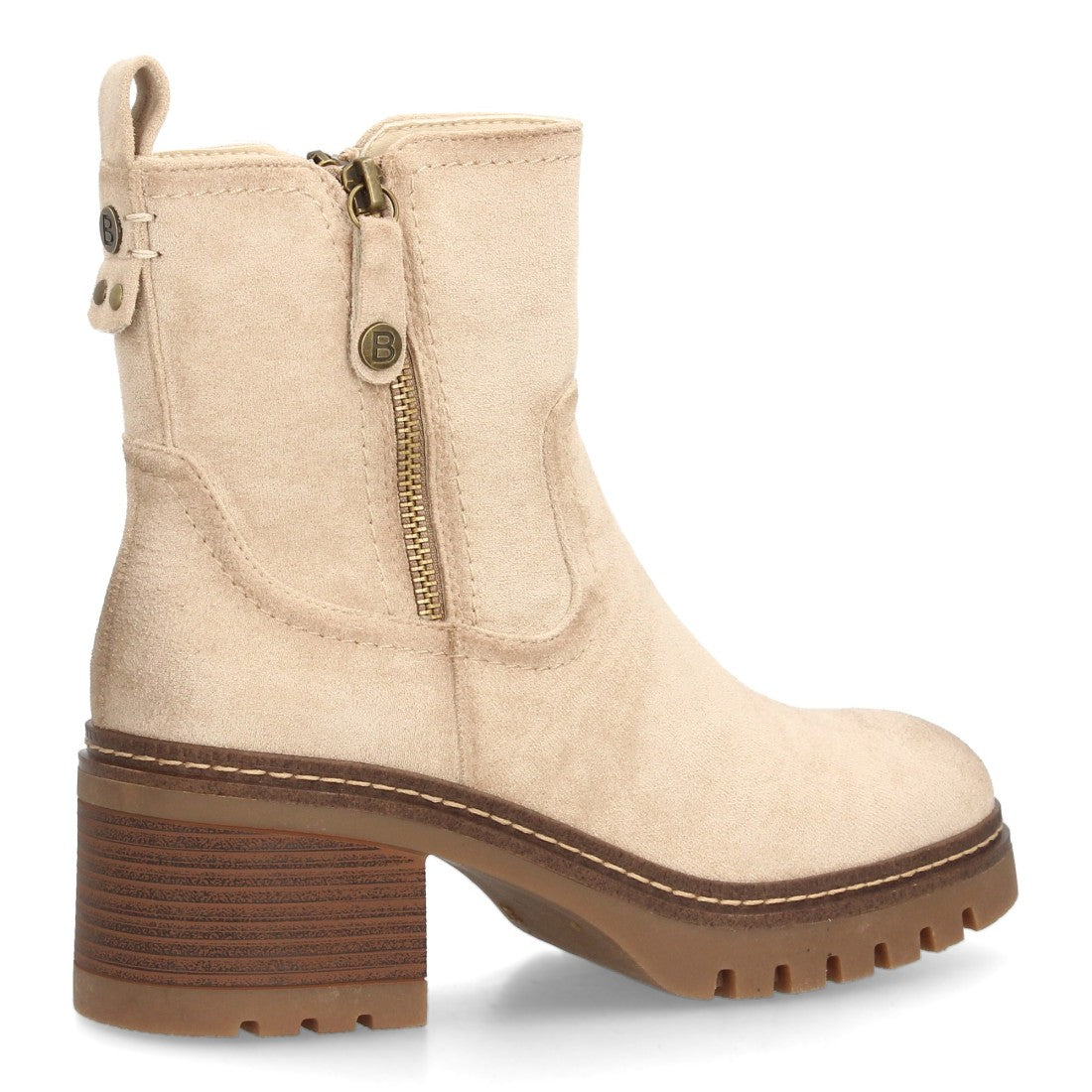Vimice Botín de tacón ancho de mujer en beige – cremallera y suela dentada