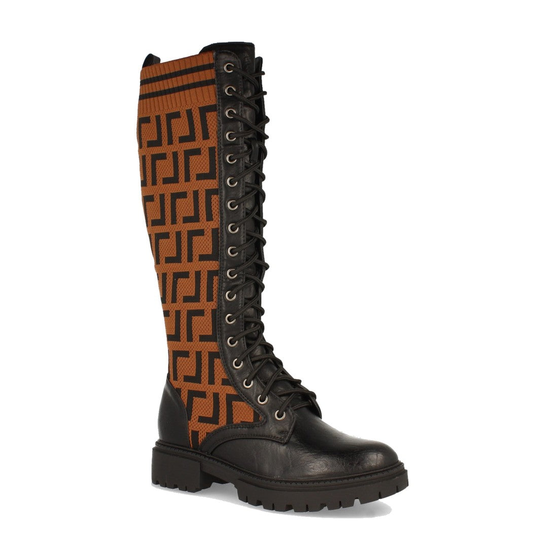 Vimice Bota plana de mujer en camel – grabados étnicos y cordones