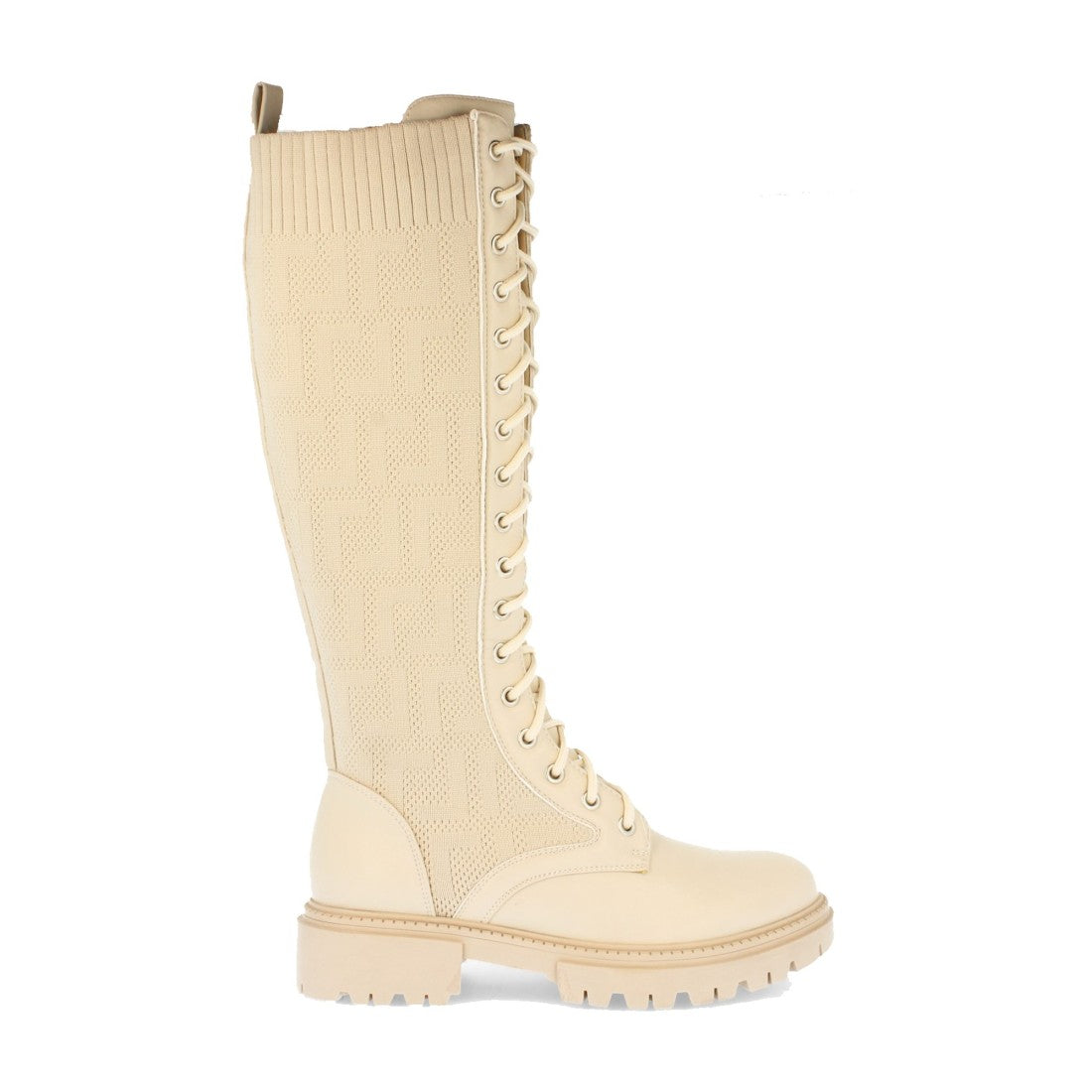 Vimice Bota plana de mujer en beige – grabados étnicos y cordones