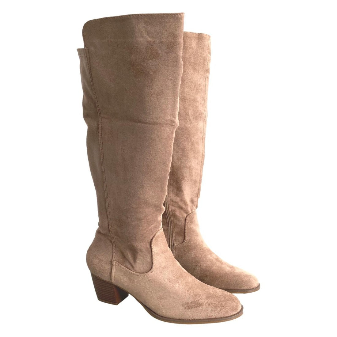 Vimice Bota de tacón de mujer en beige – punta redonda y cremallera