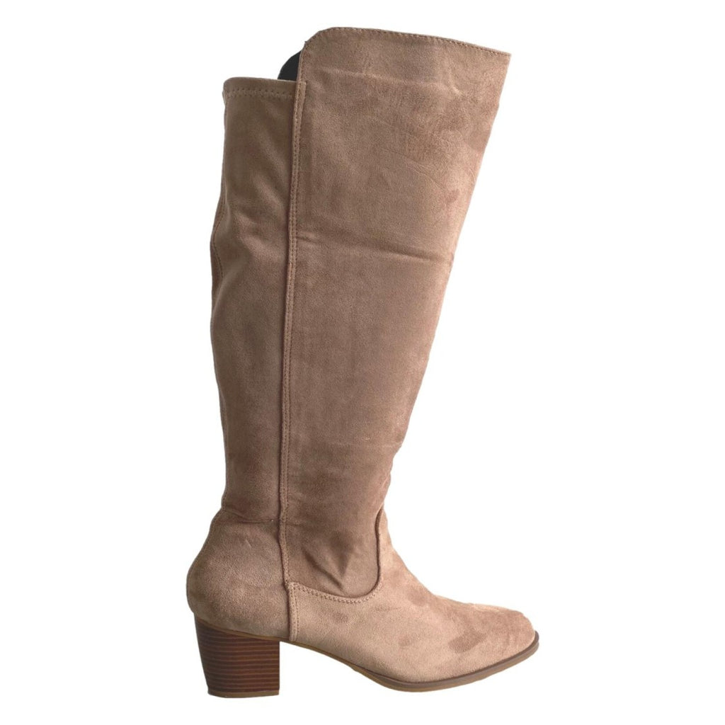 Vimice Bota de tacón de mujer en beige – punta redonda y cremallera