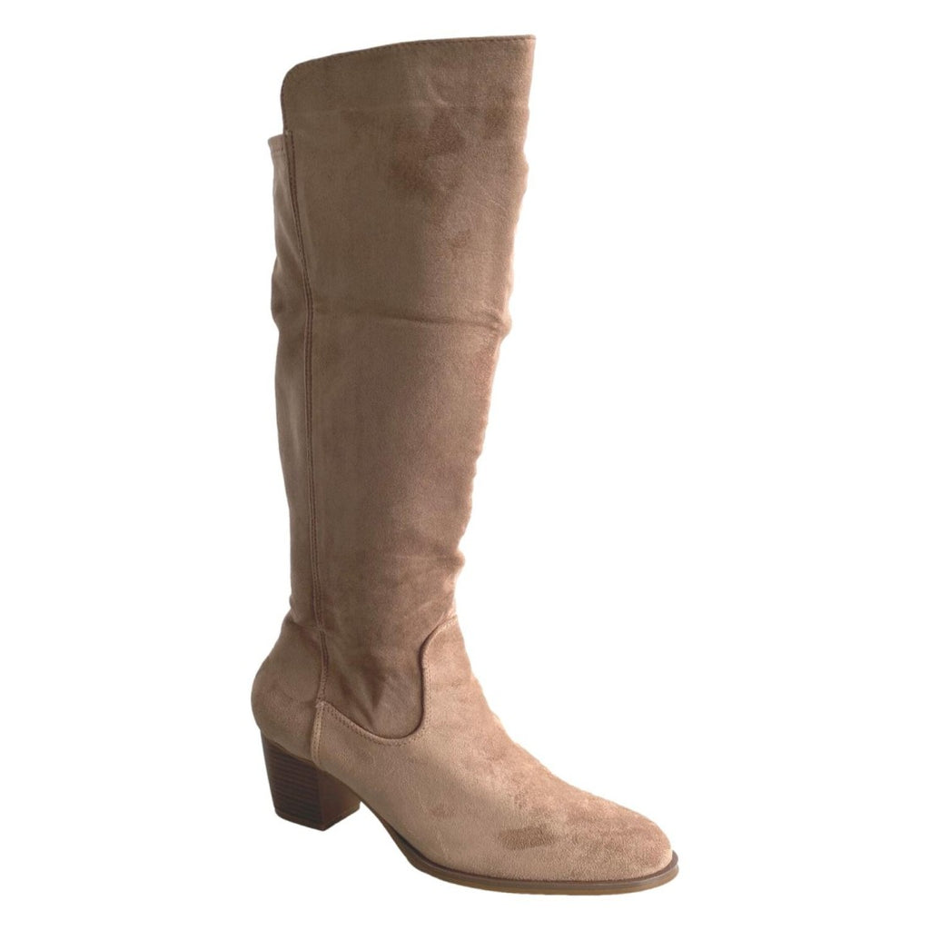 Vimice Bota de tacón de mujer en beige – punta redonda y cremallera