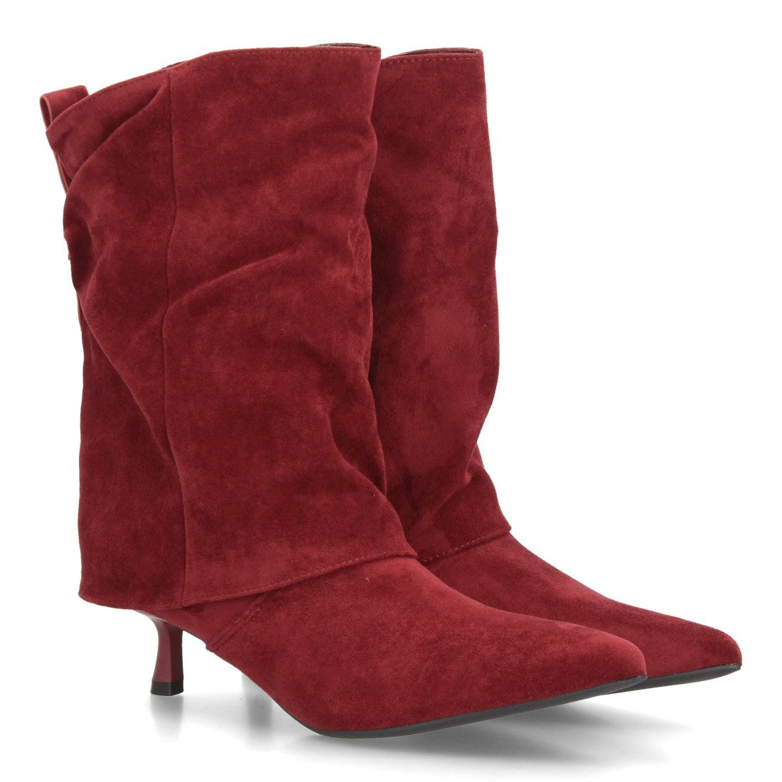 Botas Efecto Ante con Tachuelas Burdeos · AW-6153