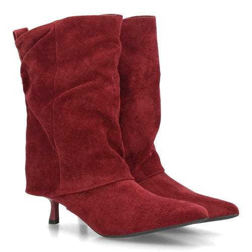 Botas Efecto Ante con Tachuelas Burdeos · AW-6153