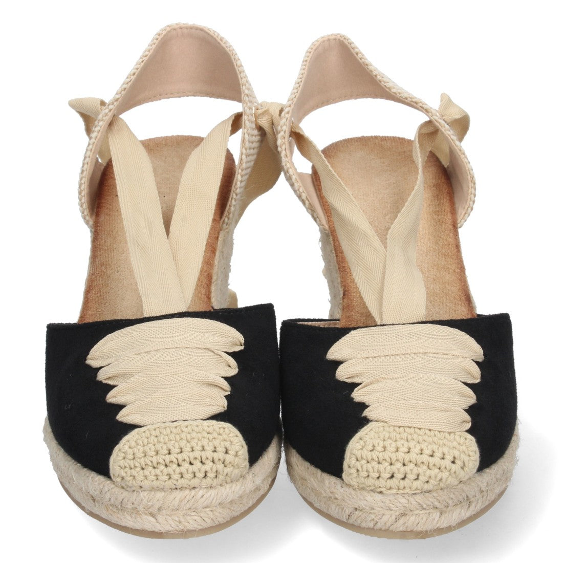 Sandalia de Cuña de Yute con Cordones – Negro