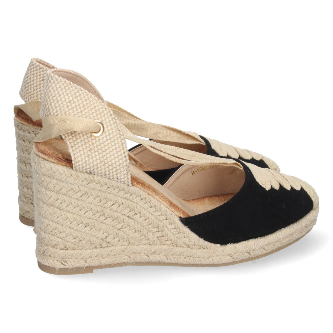 Sandalia de Cuña de Yute con Cordones – Negro