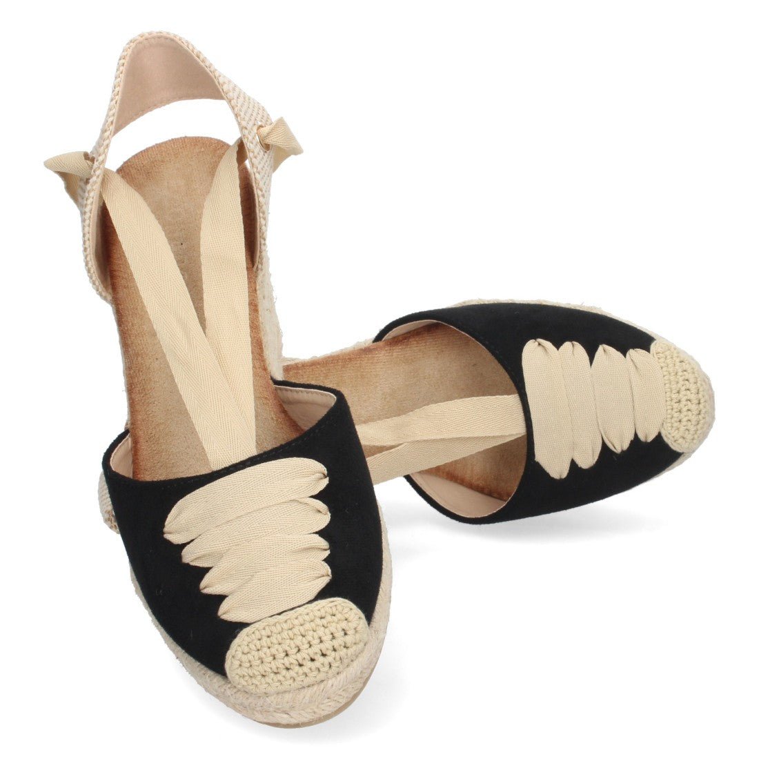 Sandalia de Cuña de Yute con Cordones – Negro