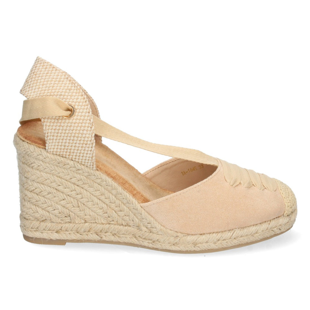 Sandalia de Cuña de Yute con Cordones – Beige