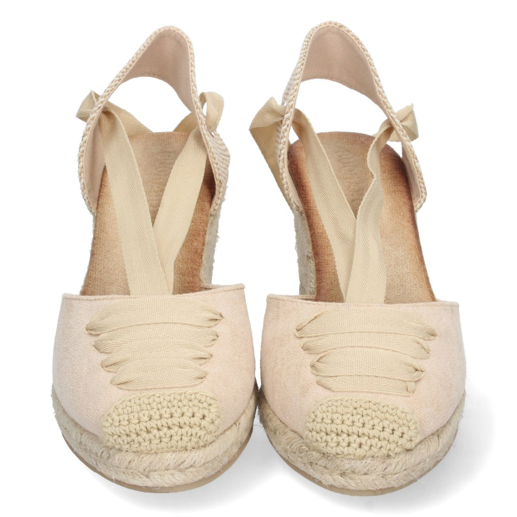 Sandalia de Cuña de Yute con Cordones – Beige