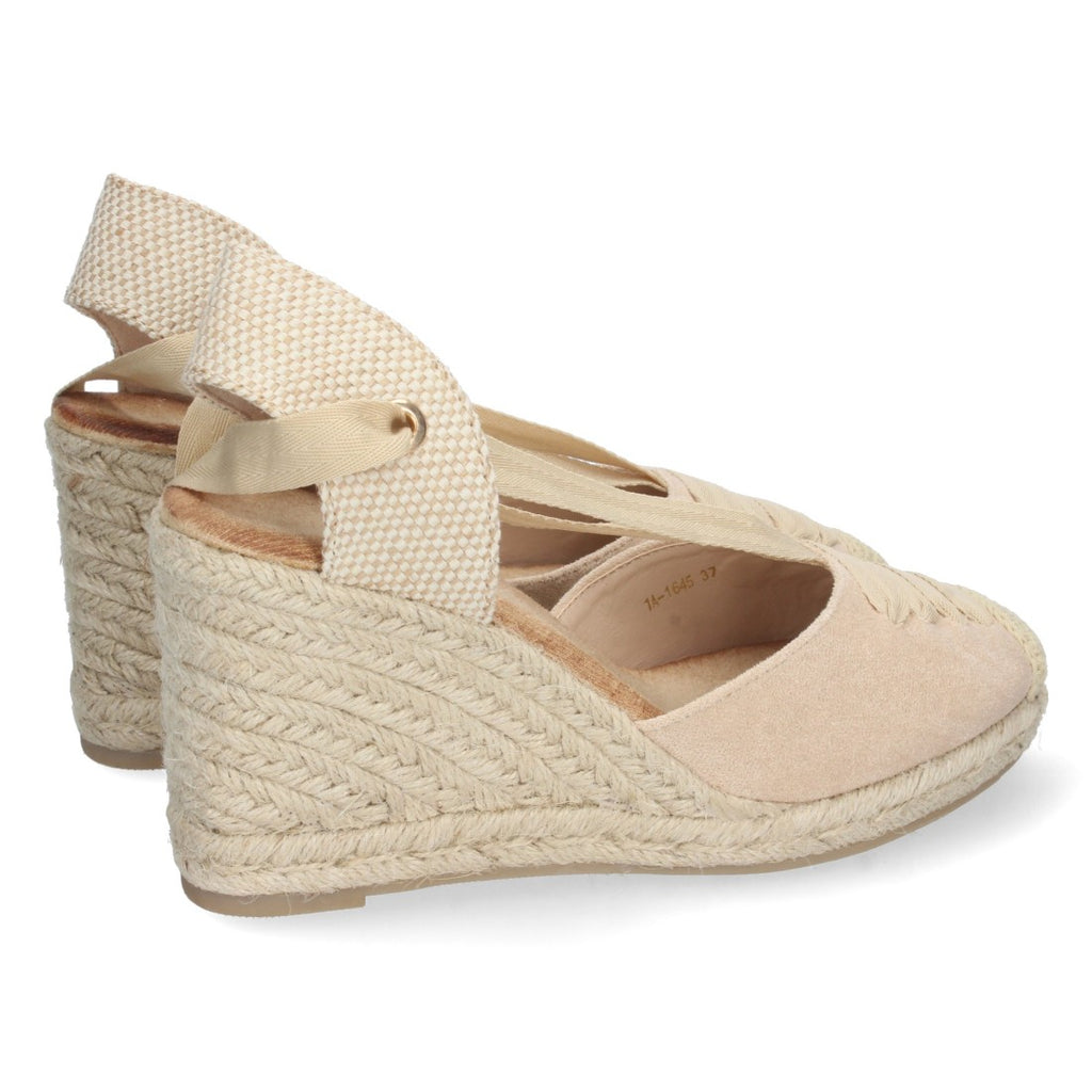 Sandalia de Cuña de Yute con Cordones – Beige